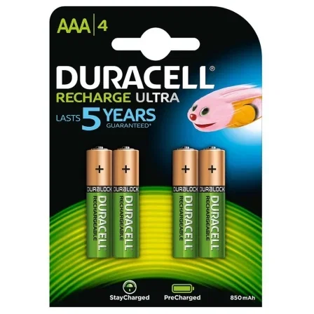 Duracell HR03-A - Pack 4 Pilas AAA Recargables PreCharged 1.2V 850mAh, Tecnología Duralock, Listas para Usar Duracell HR03-A - Pack 4 Pilas AAA Recargables PreCharged 1.2V 850mAh, Tecnología Duralock, Listas para Usar
